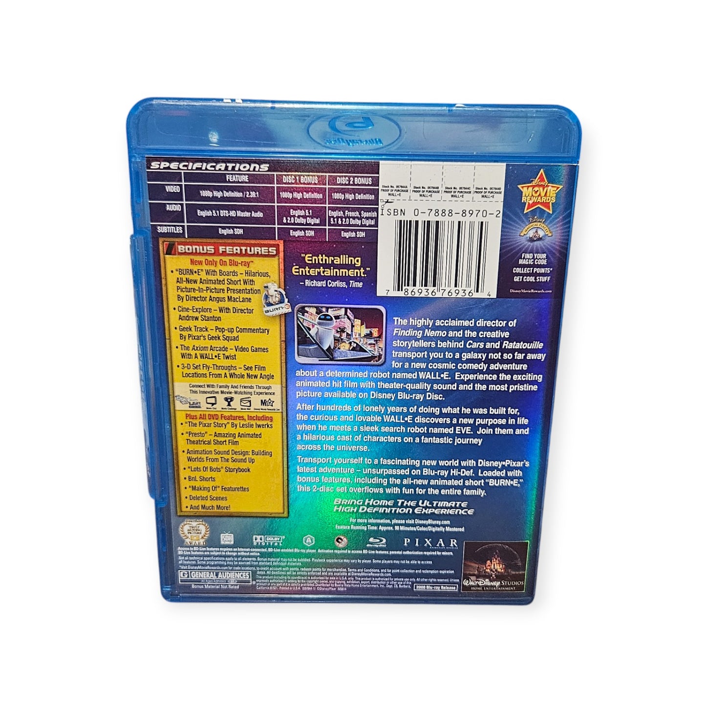 Wall E - 2 Disc Set - Blu Ray - Disney
