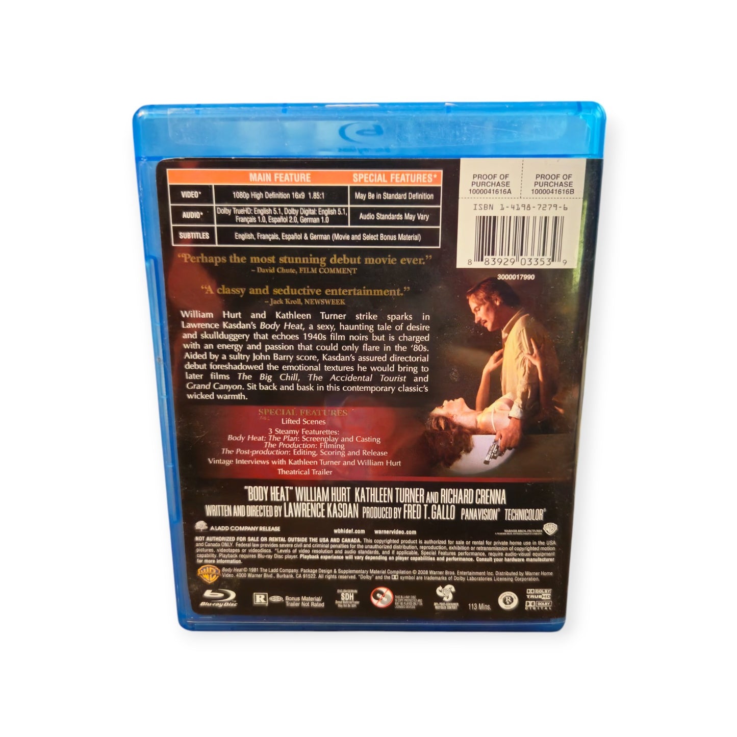 Body Heat - Perfect Disc - Blu Ray - William Hurt - Kathleen Turner