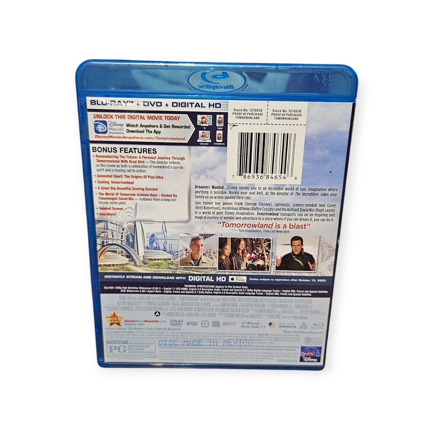 Tomorrowland - Perfect Br Disc - Blu Ray - Dvd - George Clooney - Disney
