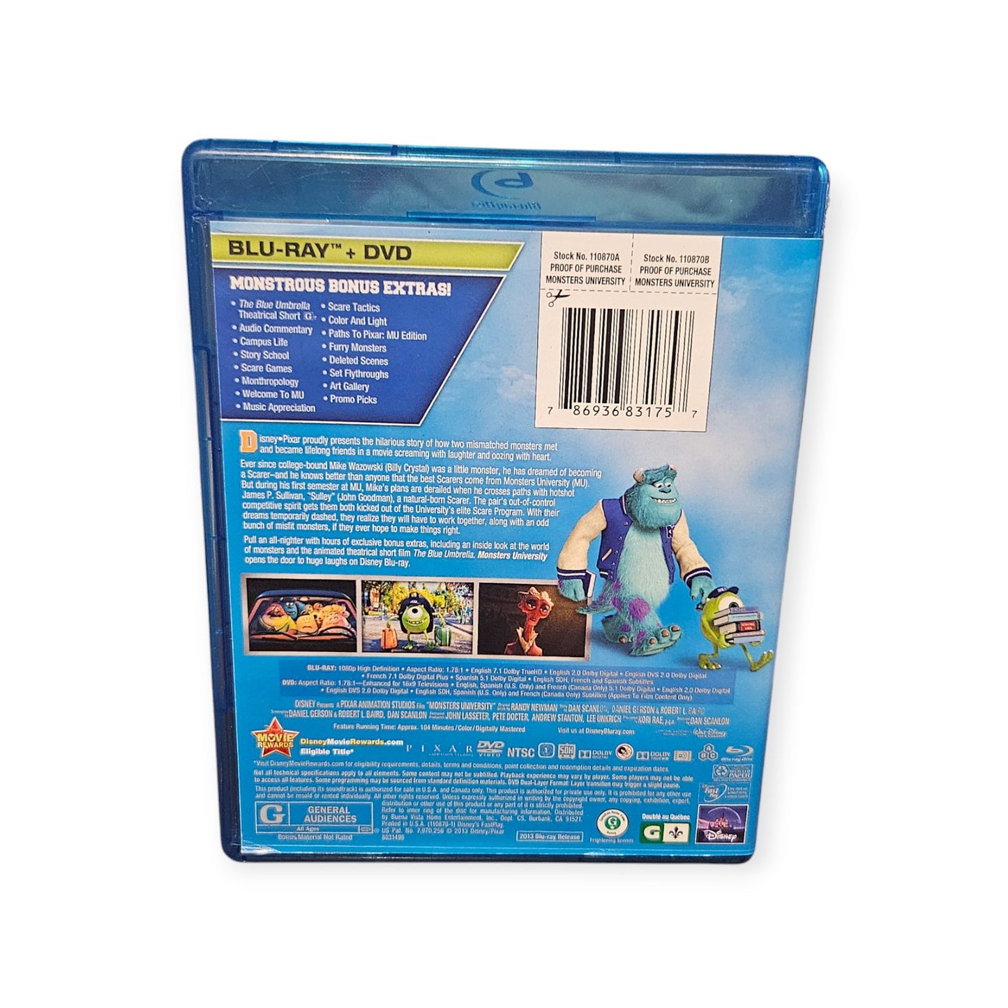 Monsters University - Perfect Br Disc - 3 Disc Set - Blu Ray - Dvd - Disney
